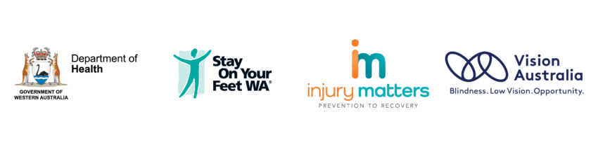 Department of Health WA, Stay On Your Feet, Injury Matters and Vision Australia logos