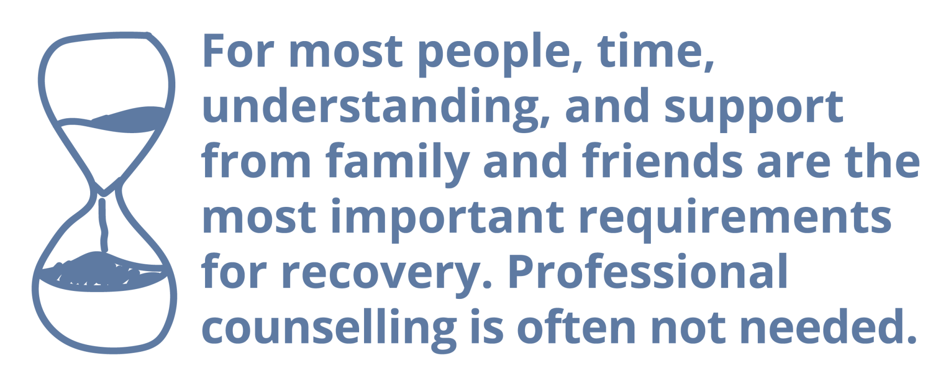 For most people, time, understanding, and support from family and friends are the most important requirements for recovery. Professional counselling is often not needed.