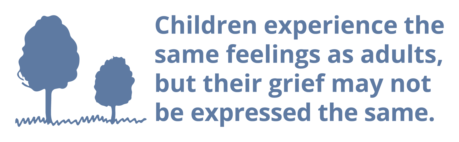 Children experience the same feelings as adults, but their grief may not be expressed the same.